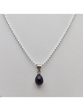Freshwater Black Dark Real Pearl Necklace 18” Silver Plated Ball Chain NWOT